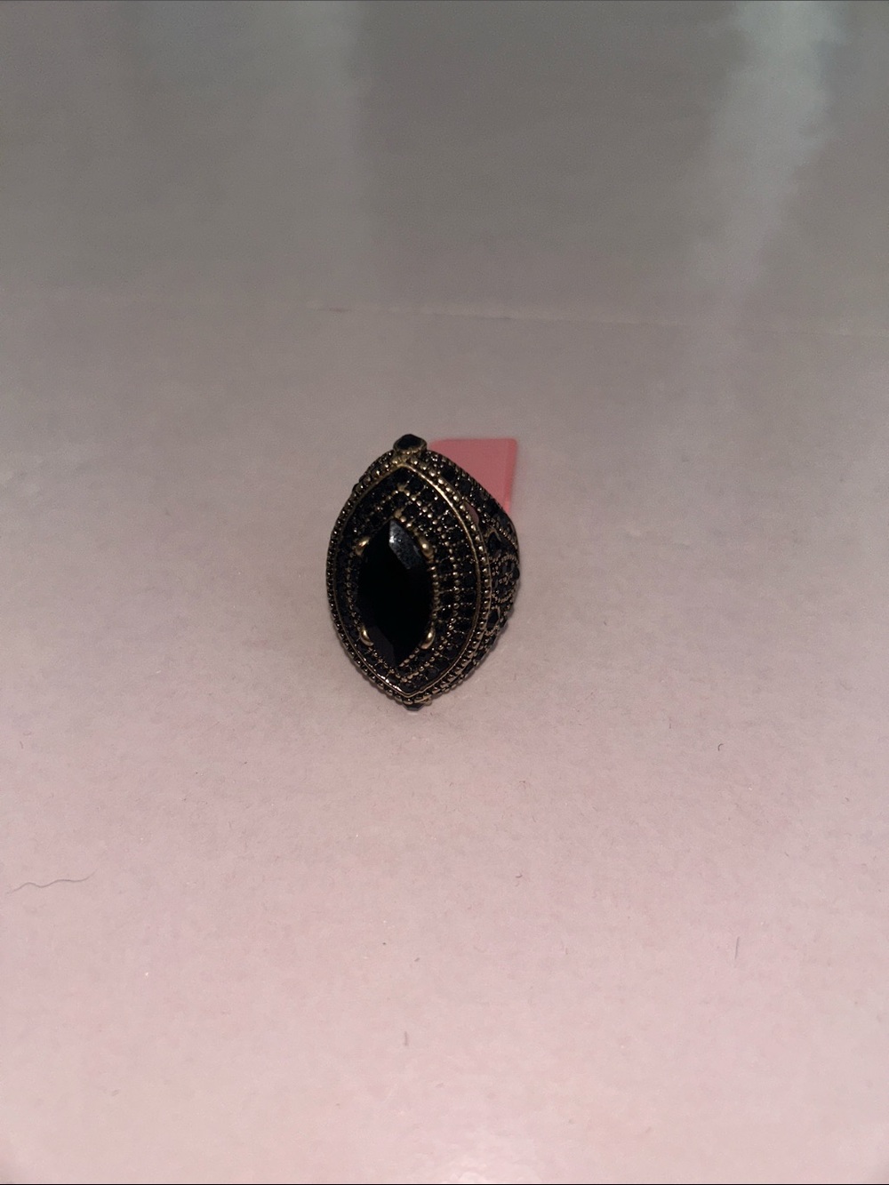 Marquise Black Stone Filigree Cocktail Ring - Unbranded